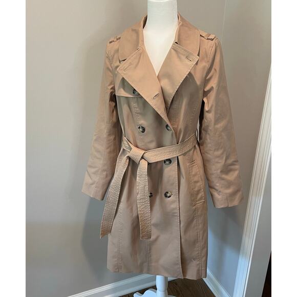 Talbots Double Breasted Trench Coat NWOT Sz M Belted Lined Tan Classic Timeless - Picture 3 of 15